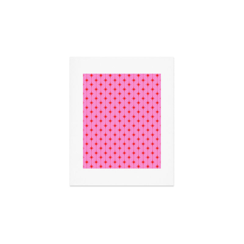 Midcentury Stars and Dots Preppy Pink and Red Pattern Art Print Gallery Image 1