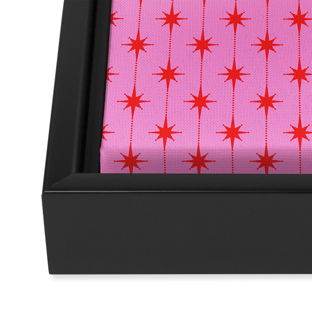 Midcentury Stars and Dots Preppy Pink and Red Pattern Framed Canvas Print Gallery Image 3