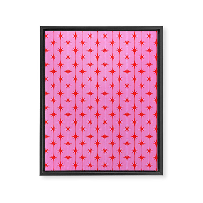 Midcentury Stars and Dots Preppy Pink and Red Pattern Framed Canvas Print Gallery Image 1