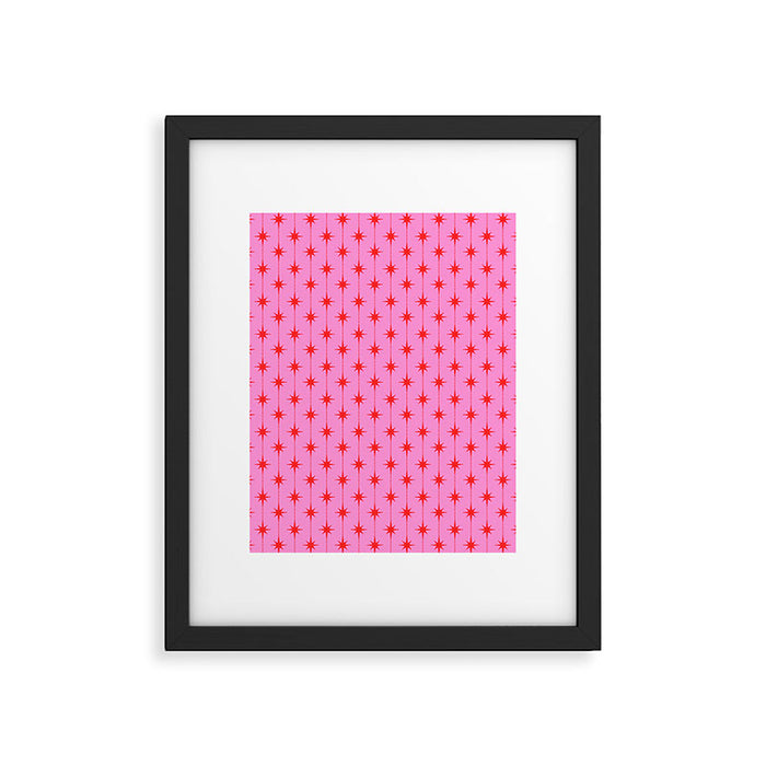 Midcentury Stars and Dots Preppy Pink and Red Pattern Framed Art Print Gallery Image 1