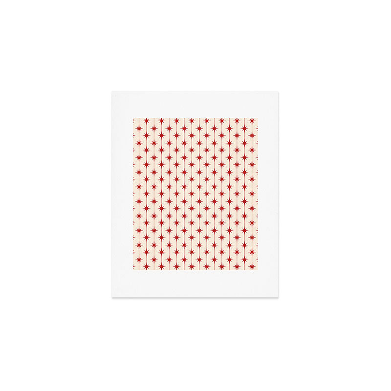 Midcentury Stars and Dots Red and Cream Pattern Art Print Gallery Image 1