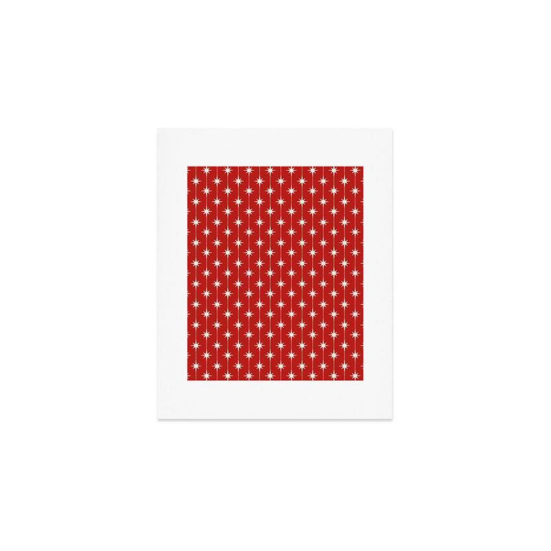 Midcentury Stars and Dots Red and Cream Pattern Art Print Gallery Image 1