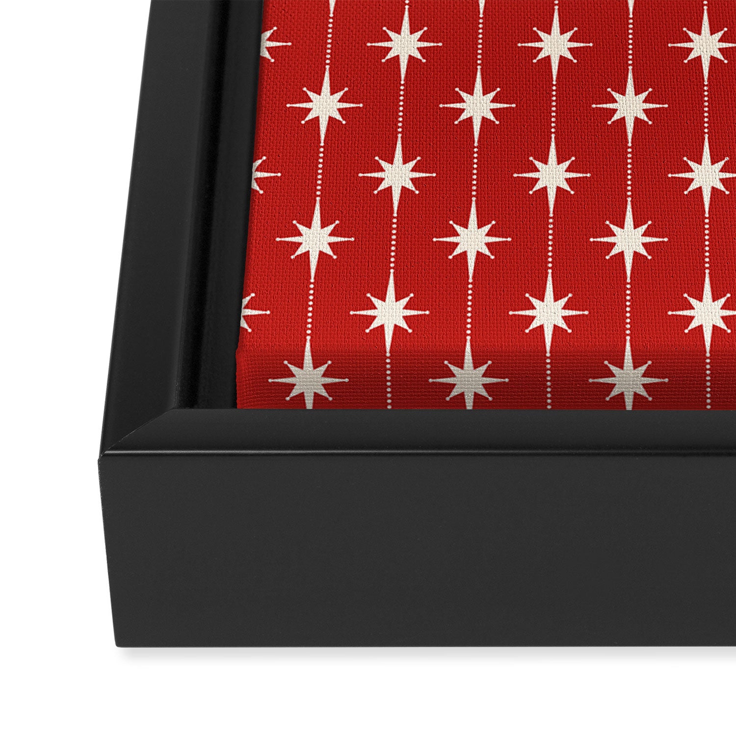 Midcentury Stars and Dots Red and Cream Pattern Framed Canvas Print Gallery Image 3