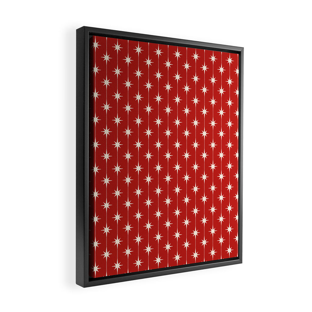 Midcentury Stars and Dots Red and Cream Pattern Framed Canvas Print Gallery Image 2