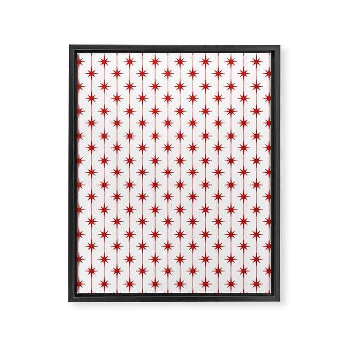 Midcentury Stars and Dots Red and White Pattern Framed Canvas Print Gallery Image 1