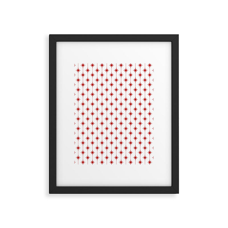 Midcentury Stars and Dots Red and White Pattern Framed Art Print Gallery Image 6