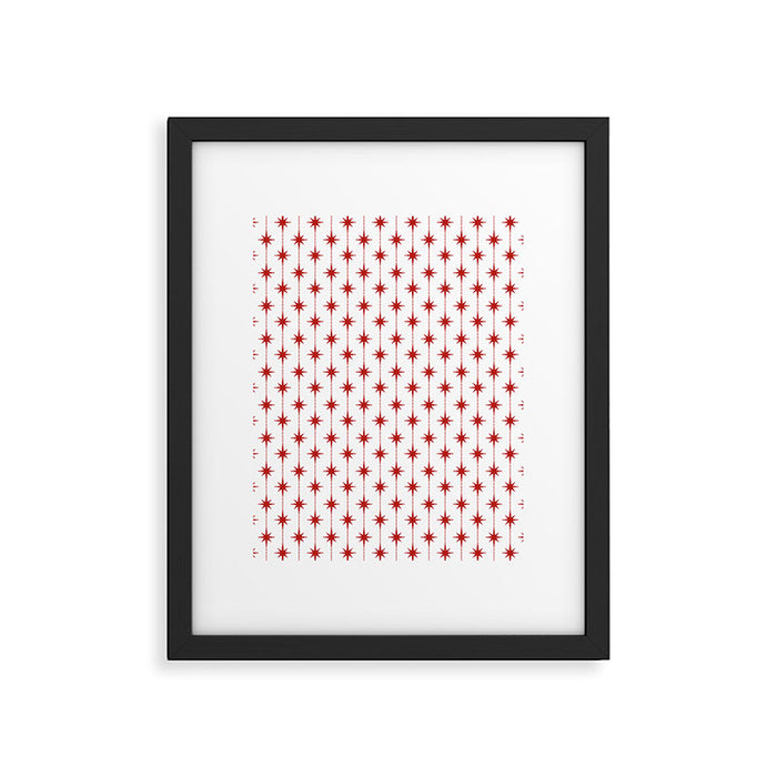 Midcentury Stars and Dots Red and White Pattern Framed Art Print Gallery Image 1