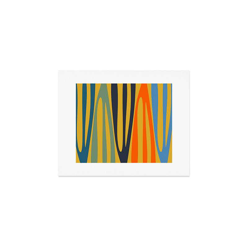 Midcentury Terzo Stripes Abstract Minimalist Pattern Mustard Blue Orange Art Print Gallery Image 1