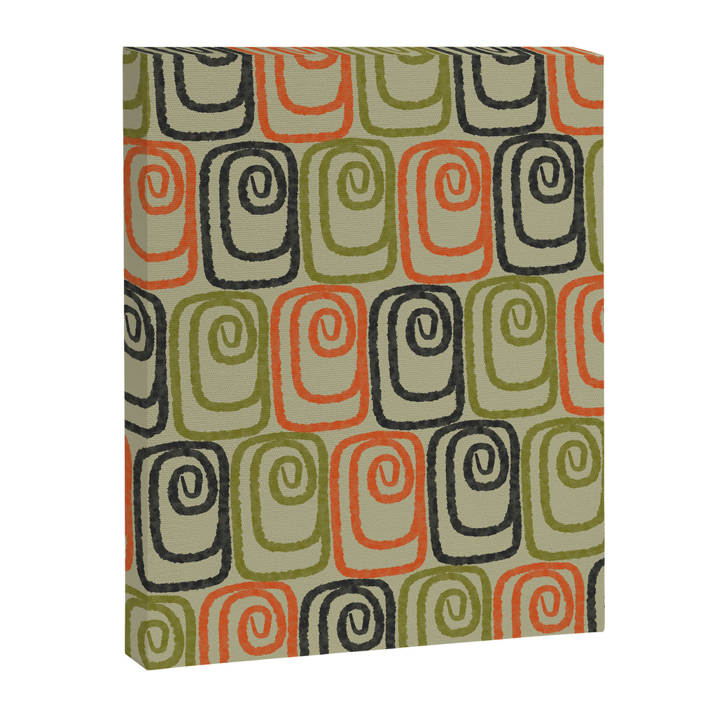 Midcentury Twist Abstract Pattern Olive Green Orange Charcoal  Canvas Print Gallery Image 8