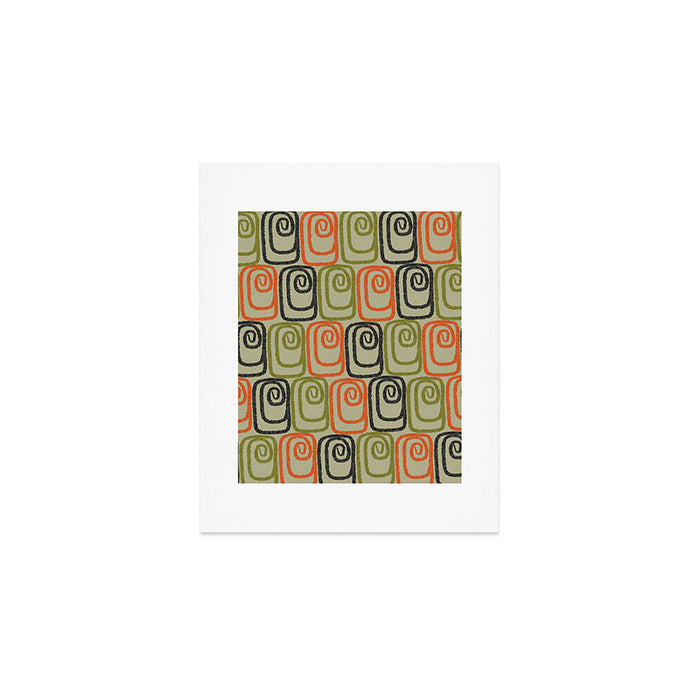 Midcentury Twist Abstract Pattern Olive Green Orange Charcoal  Art Print Gallery Image 1