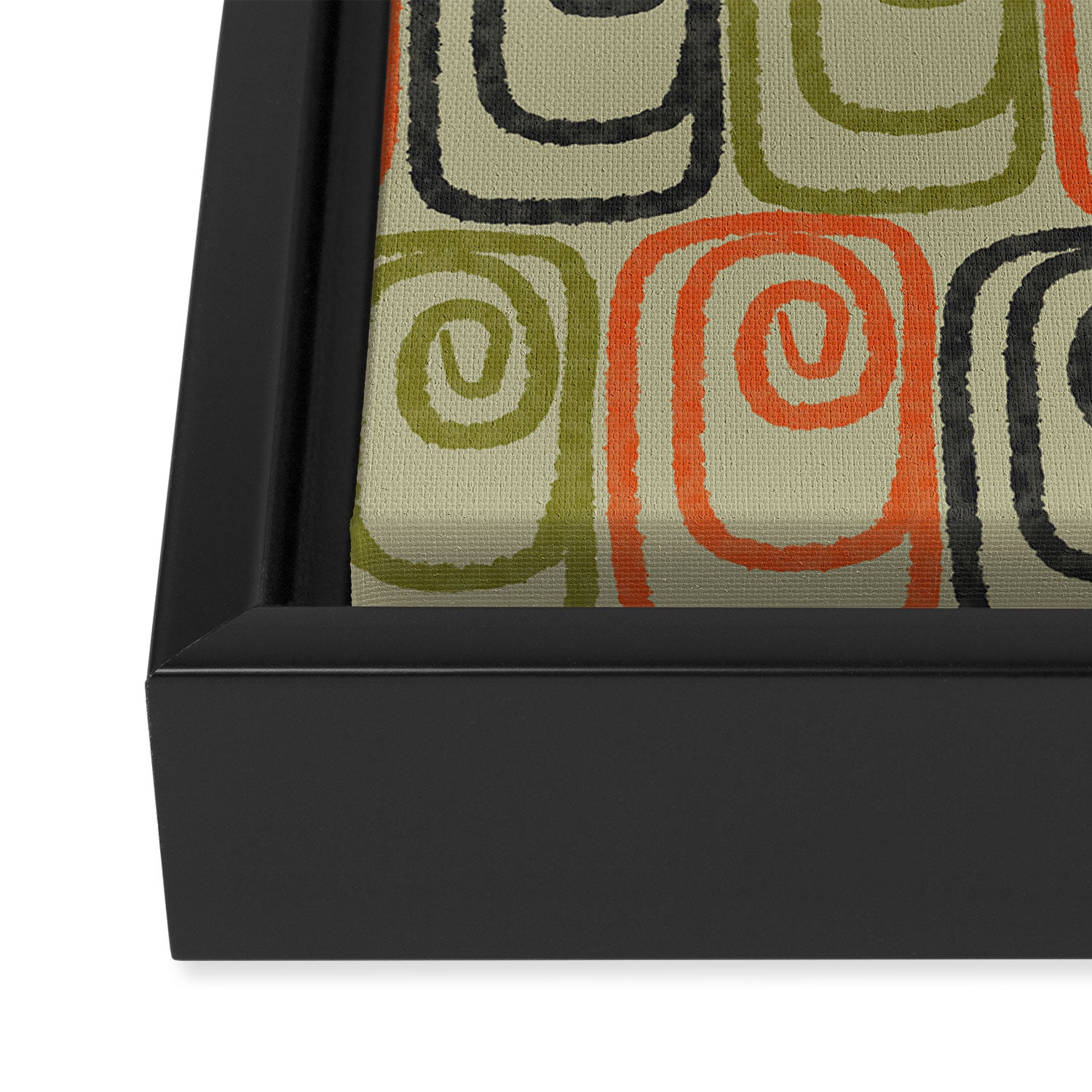 Midcentury Twist Abstract Pattern Olive Green Orange Charcoal  Framed Canvas Print Gallery Image 3