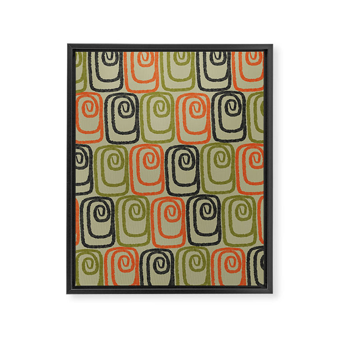 Midcentury Twist Abstract Pattern Olive Green Orange Charcoal  Framed Canvas Print Gallery Image 1