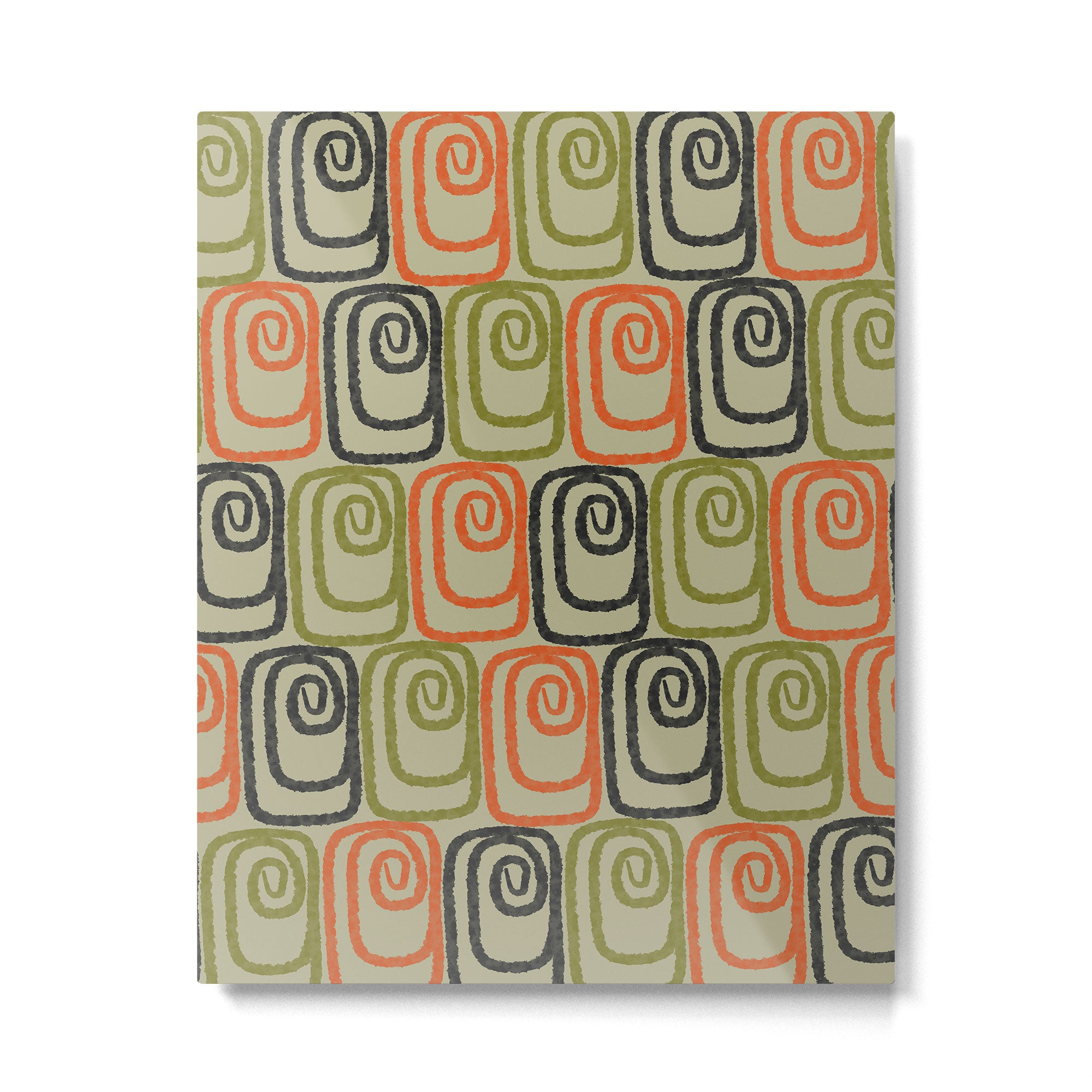 Midcentury Twist Abstract Pattern Olive Green Orange Charcoal  Metal Print Gallery Image 6