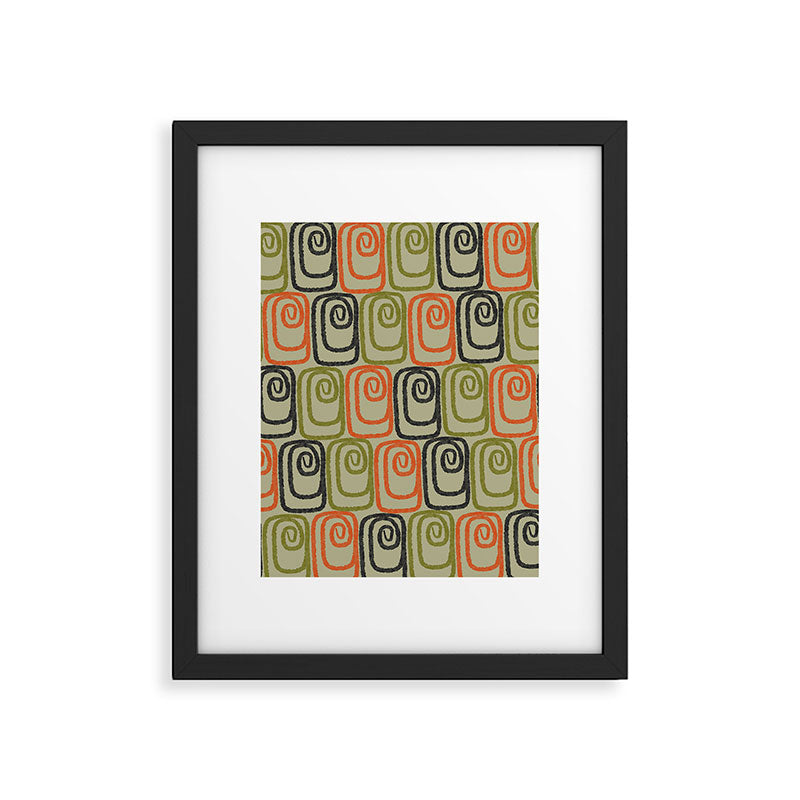 Midcentury Twist Abstract Pattern Olive Green Orange Charcoal  Framed Art Print Gallery Image 6