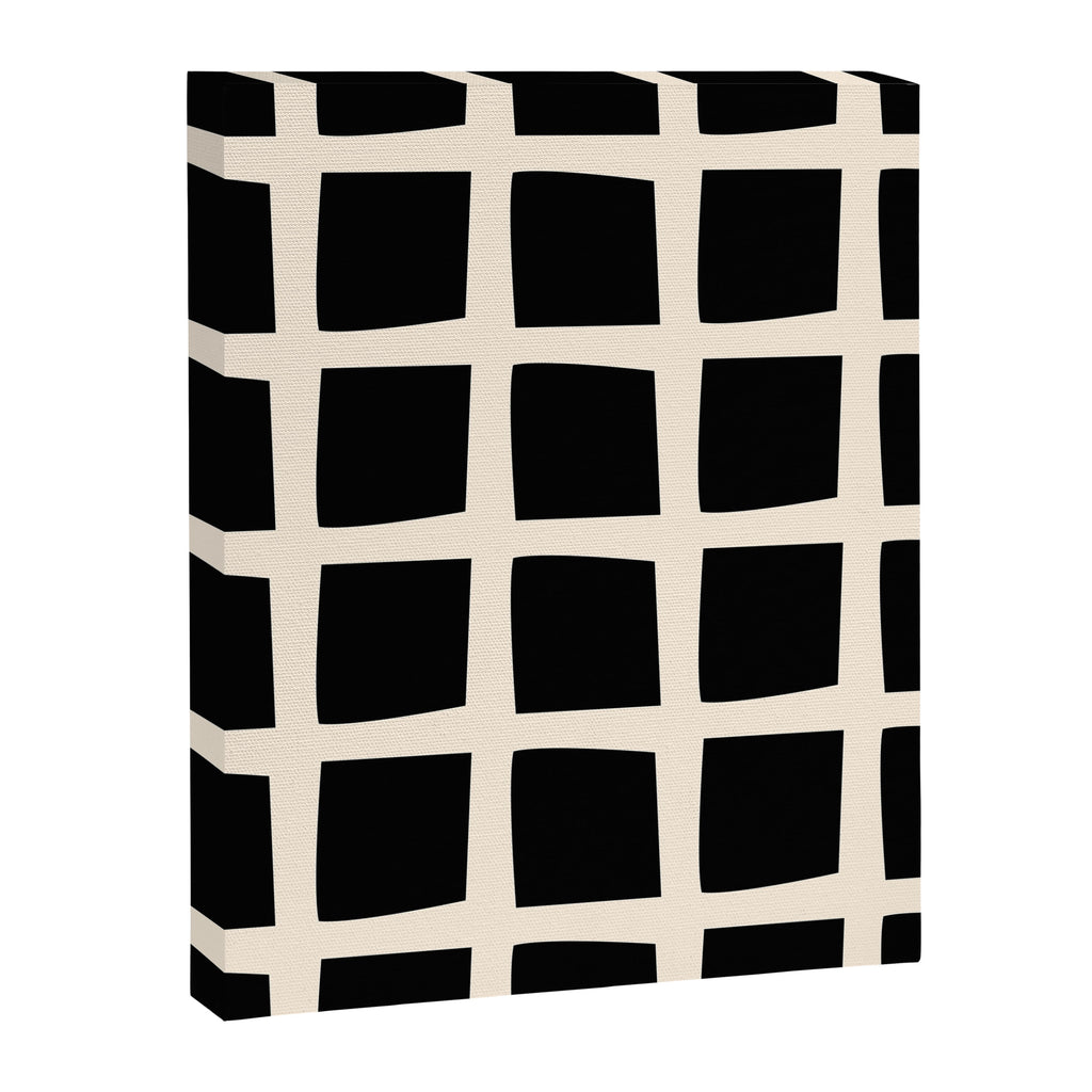 Midcentury Windows Geometric Check Pattern in Black and Almond Cream Canvas Print Gallery Image 8
