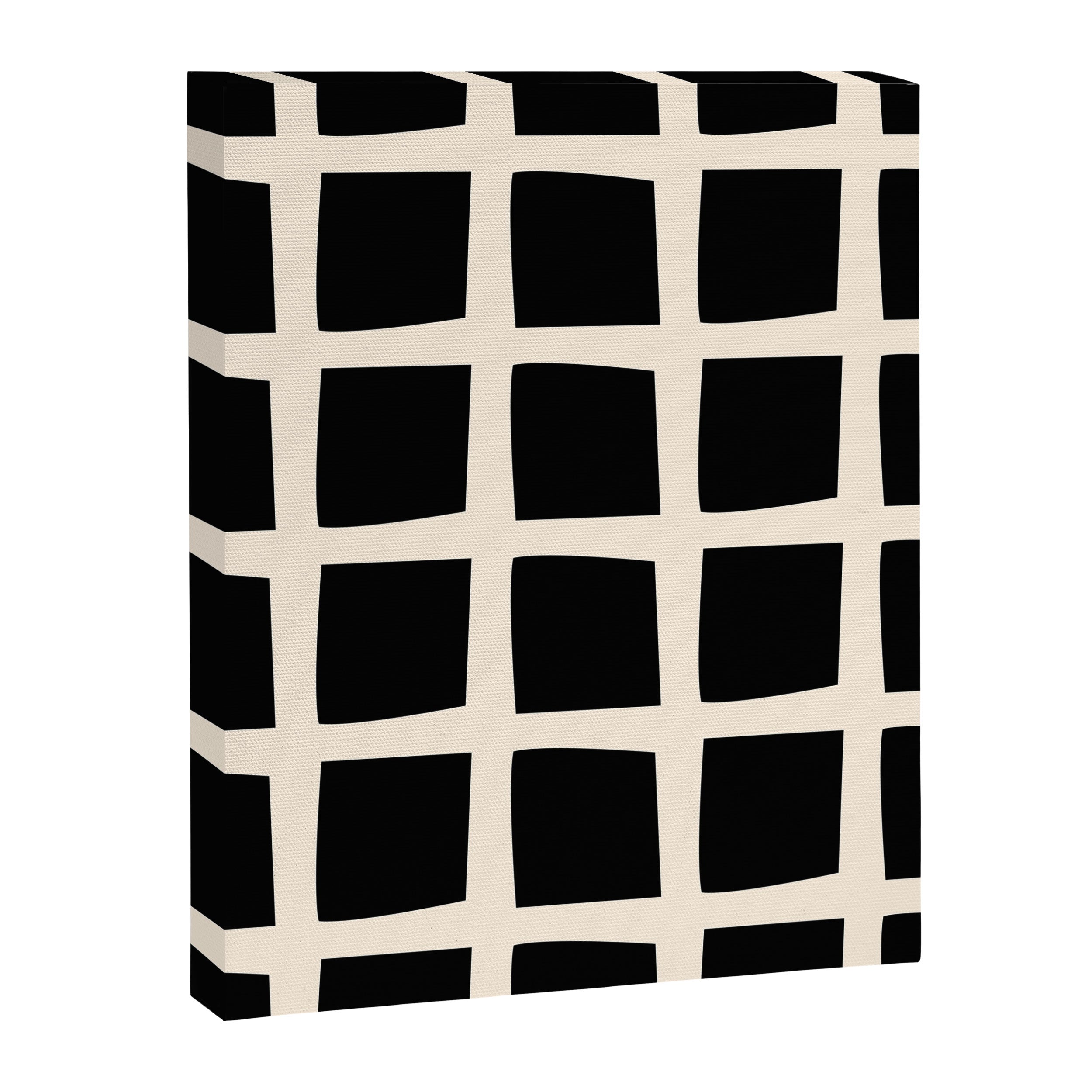Midcentury Windows Geometric Check Pattern in Black and Almond Cream Canvas Print Gallery Image 8