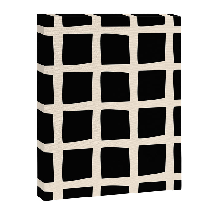 Midcentury Windows Geometric Check Pattern in Black and Almond Cream Canvas Print Gallery Image 1