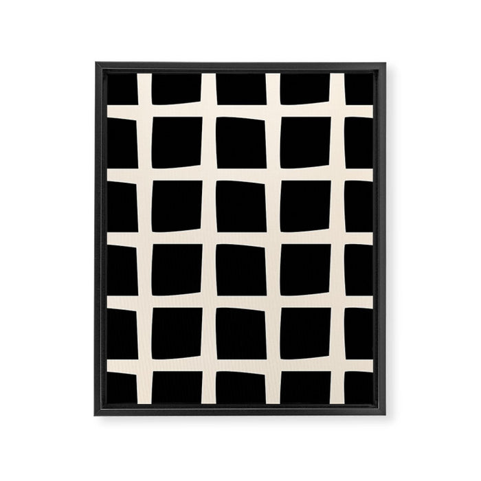 Midcentury Windows Geometric Check Pattern in Black and Almond Cream Framed Canvas Print Gallery Image 1