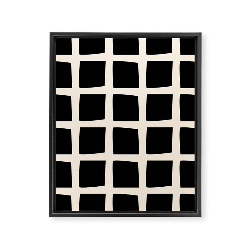 Midcentury Windows Geometric Check Pattern in Black and Almond Cream Framed Canvas Print Gallery Image 8