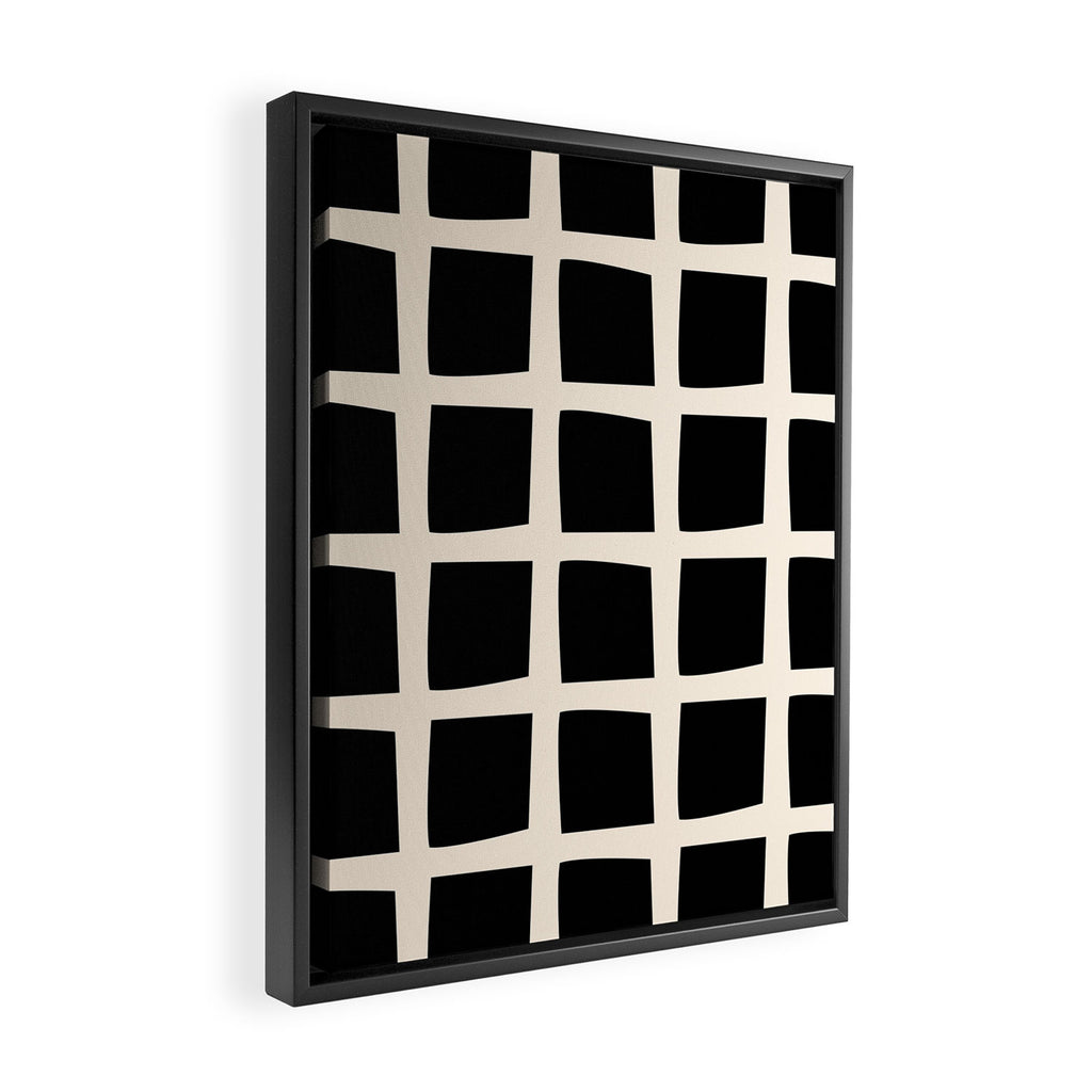 Midcentury Windows Geometric Check Pattern in Black and Almond Cream Framed Canvas Print Gallery Image 2