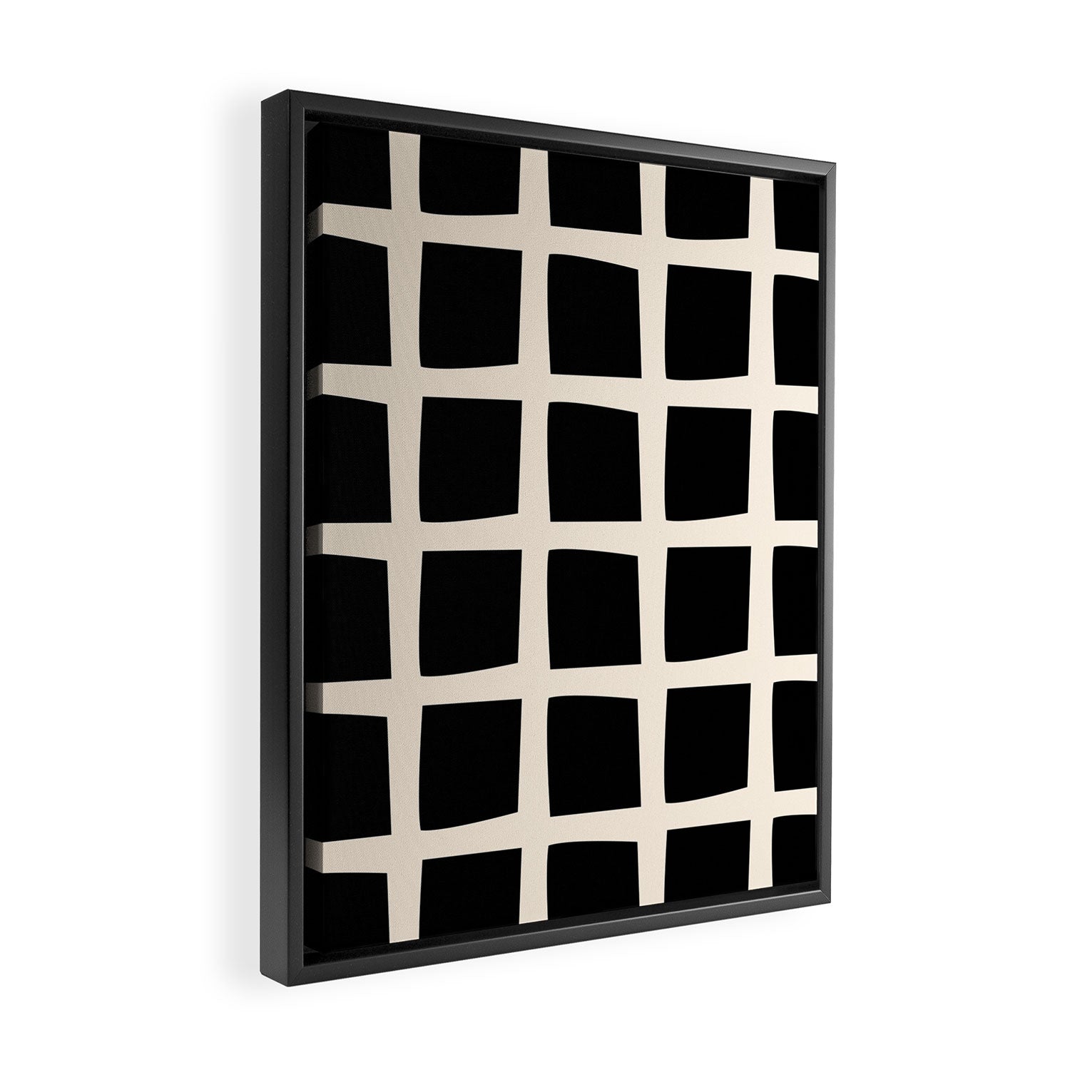 Midcentury Windows Geometric Check Pattern in Black and Almond Cream Framed Canvas Print Gallery Image 2
