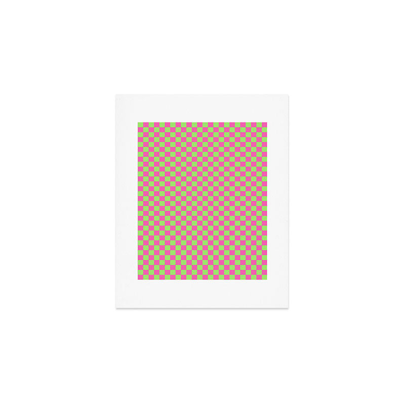 Mini Check Hot Pink and Neon Green Checkered Pattern Art Print Gallery Image 1