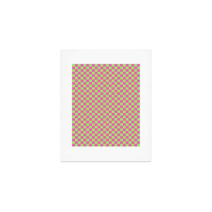 Mini Check Hot Pink and Neon Green Checkered Pattern Art Print Gallery Image 1