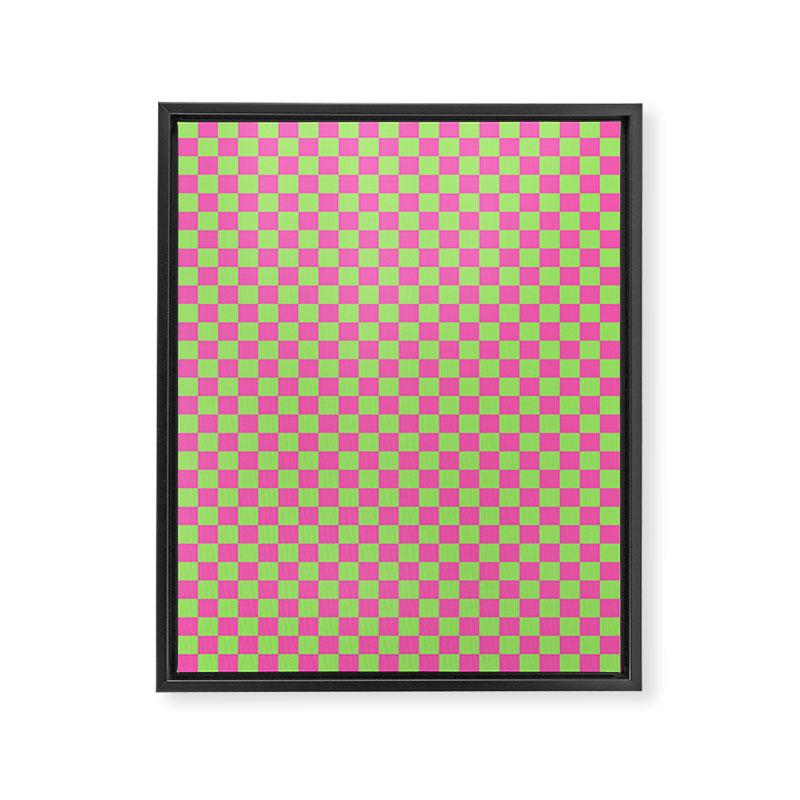 Mini Check Hot Pink and Neon Green Checkered Pattern Framed Canvas Print Gallery Image 8