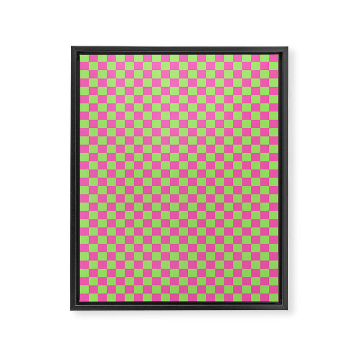 Mini Check Hot Pink and Neon Green Checkered Pattern Framed Canvas Print Gallery Image 1
