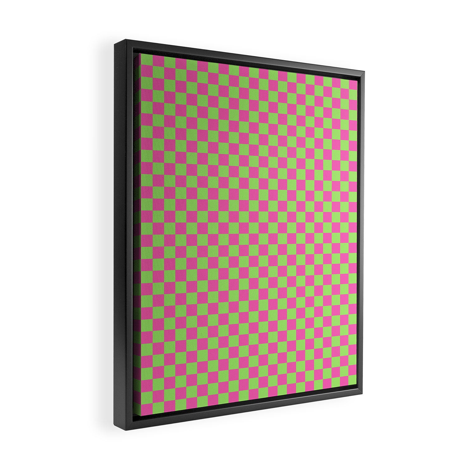 Mini Check Hot Pink and Neon Green Checkered Pattern Framed Canvas Print Gallery Image 2