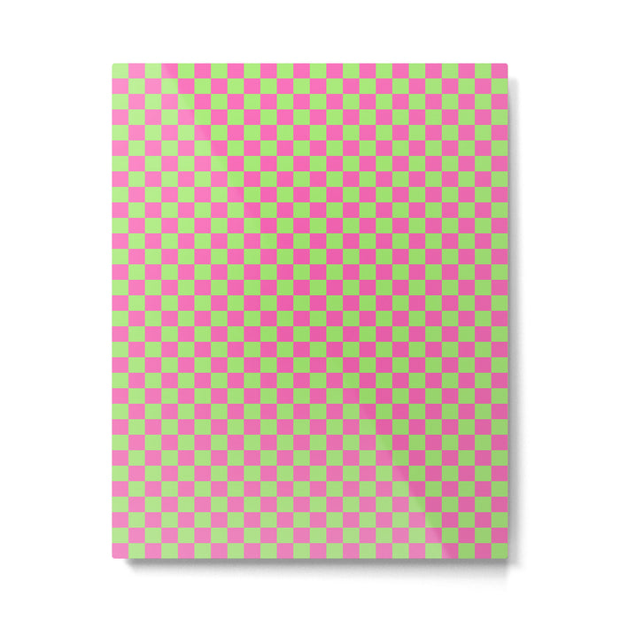 Mini Check Hot Pink and Neon Green Checkered Pattern Metal Print Gallery Image 1