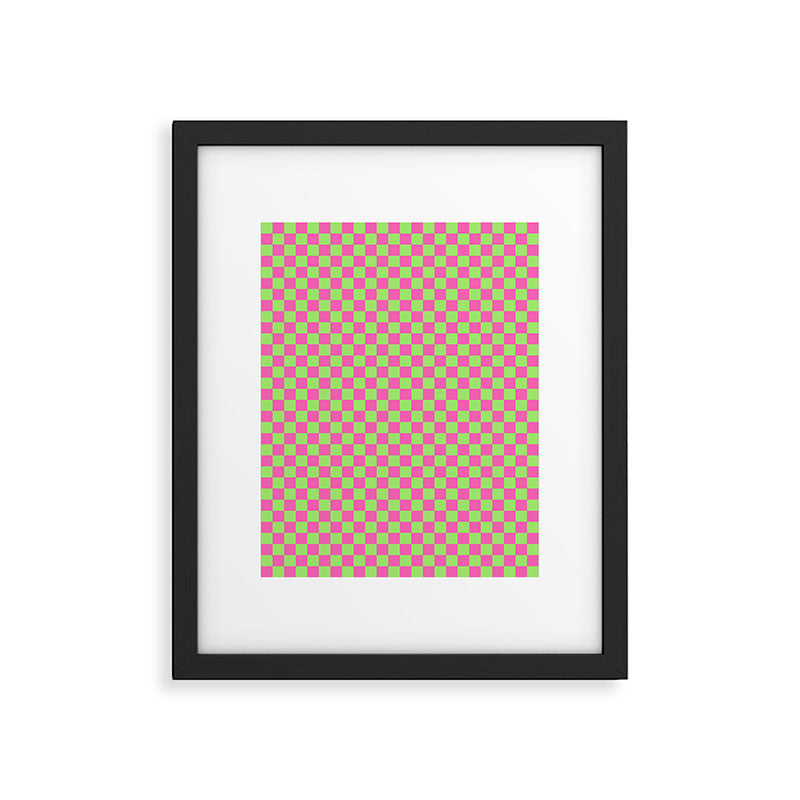 Mini Check Hot Pink and Neon Green Checkered Pattern Framed Art Print Gallery Image 6