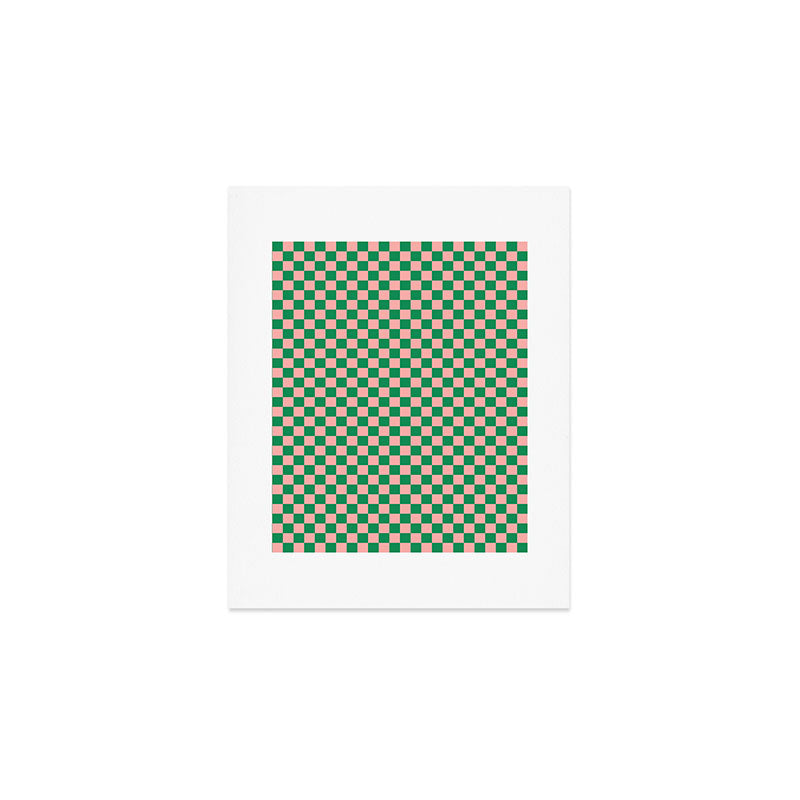 Miniature Check Pattern in Pink and Green Art Print Gallery Image 1
