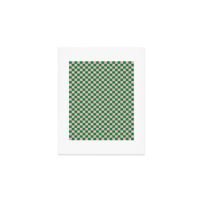 Miniature Check Pattern in Pink and Green Art Print Gallery Image 1