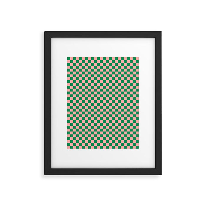 Miniature Check Pattern in Pink and Green Framed Art Print Gallery Image 1