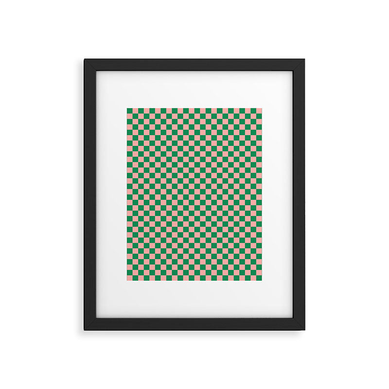 Miniature Check Pattern in Pink and Green Framed Art Print Gallery Image 6