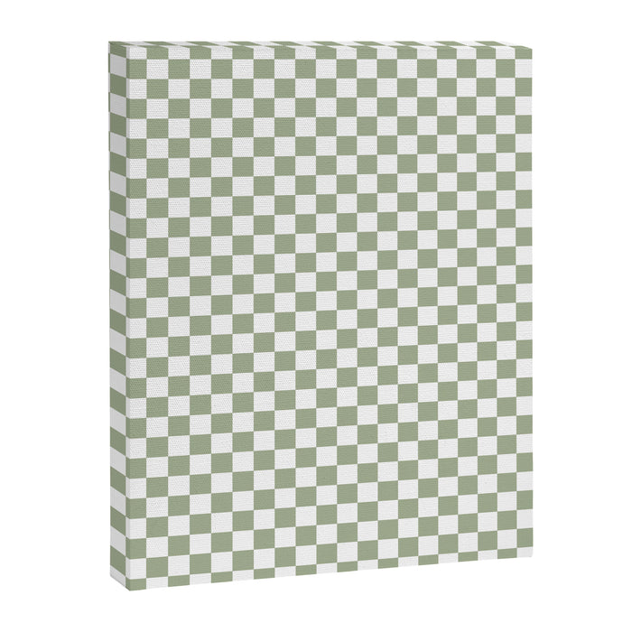 Miniature Check Pattern in Sage Green and White Canvas Print Gallery Image 1