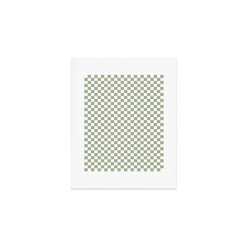 Miniature Check Pattern in Sage Green and White Art Print Gallery Image 1