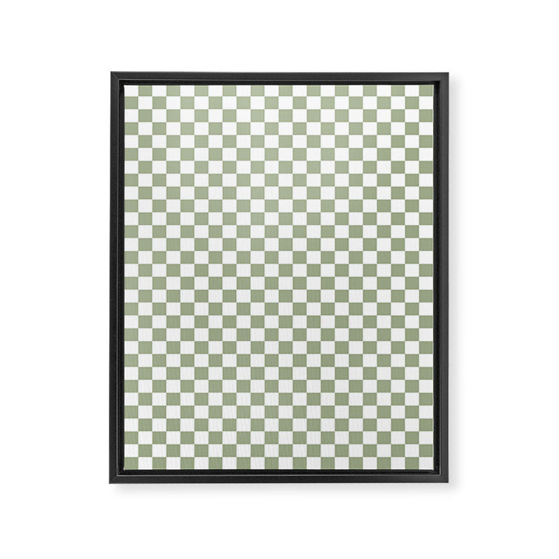 Miniature Check Pattern in Sage Green and White Framed Canvas Print Gallery Image 8