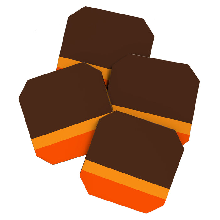 Minimal 70s Color Block in Dark Brown and Orange Tones Coaster Gallery Image 1
