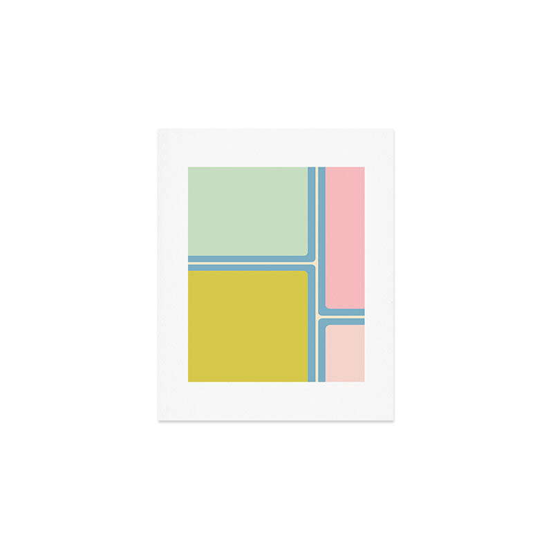Minimal Geometrics Baby Blue Pink Lime Pastel Pattern Art Print Gallery Image 1