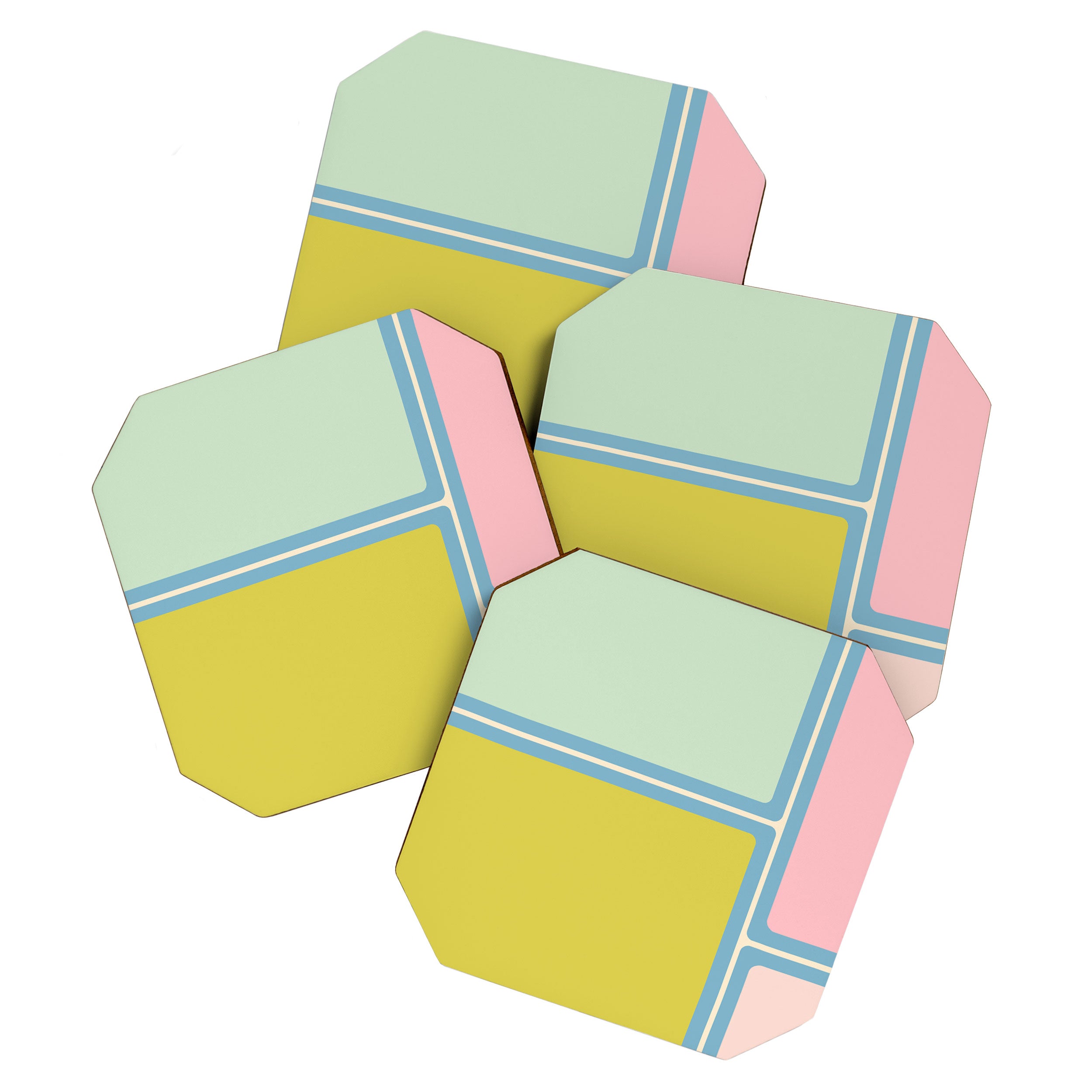 Minimal Geometrics Baby Blue Pink Lime Pastel Pattern Coaster Gallery Image 1