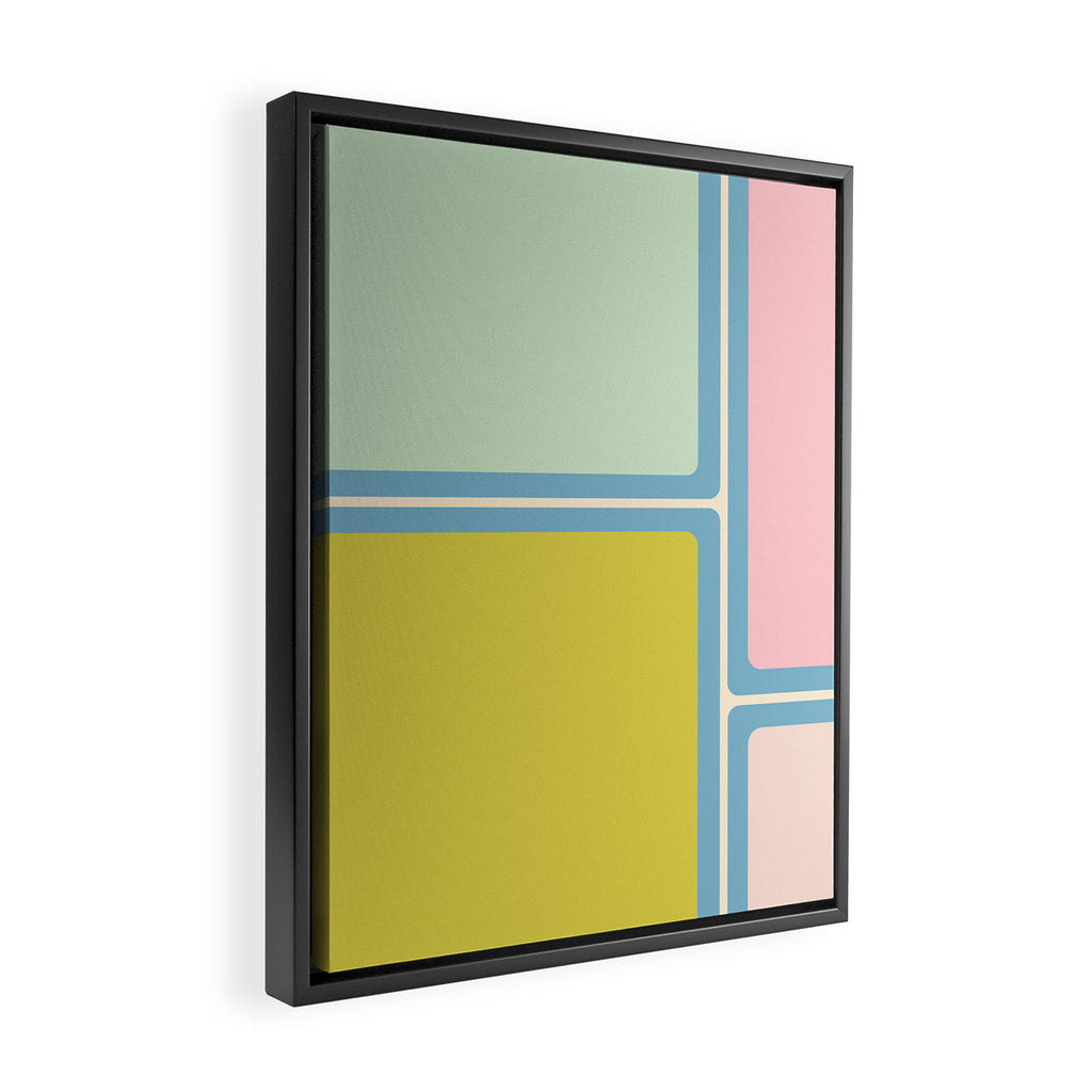 Minimal Geometrics Baby Blue Pink Lime Pastel Pattern Framed Canvas Print Gallery Image 2