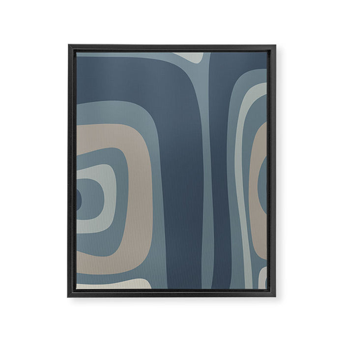 Minimal Mid-Century Modern Tiki Abstract Pattern in Neutral Blue Gray Tones Framed Canvas Print Gallery Image 1