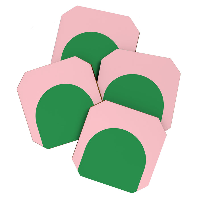 Minimal Modern Archway Color Block in Pink and Green Coaster Gallery Image 1