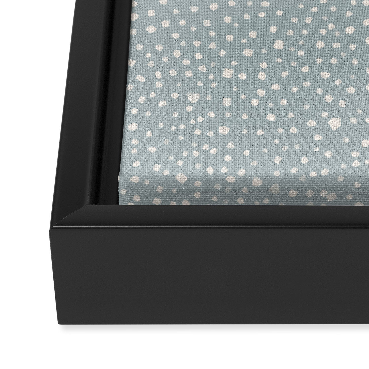 Minimal Painted Smudge Dots Pattern in Light Blue Gray and Cream Framed Canvas Print Gallery Image 3