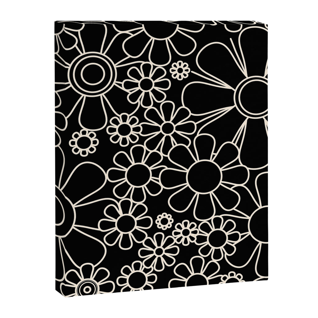 Minimal Retro Garden Flowers Contemporary Modern Black and Cream Pattern Canvas Print Gallery Image 8