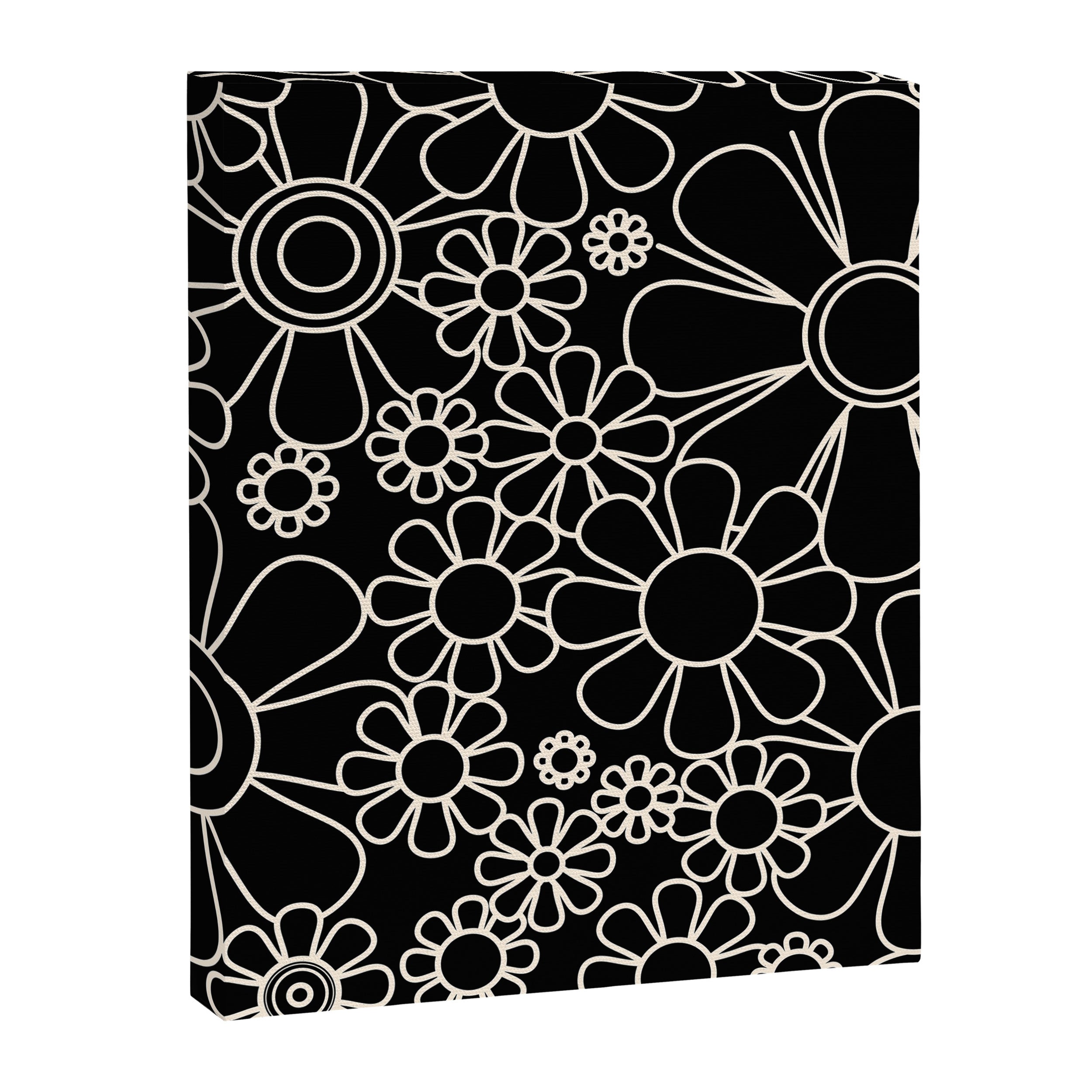 Minimal Retro Garden Flowers Contemporary Modern Black and Cream Pattern Canvas Print Gallery Image 8