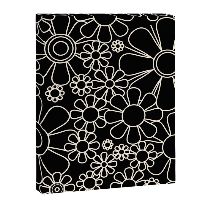 Minimal Retro Garden Flowers Contemporary Modern Black and Cream Pattern Canvas Print Gallery Image 1