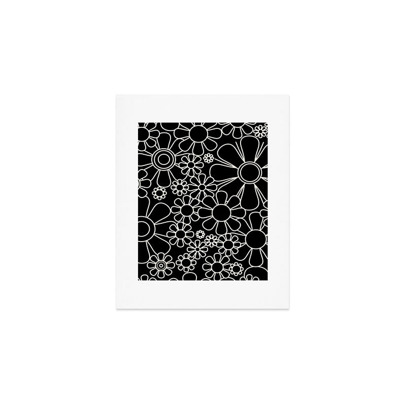 Minimal Retro Garden Flowers Contemporary Modern Black and Cream Pattern Art Print Gallery Image 1